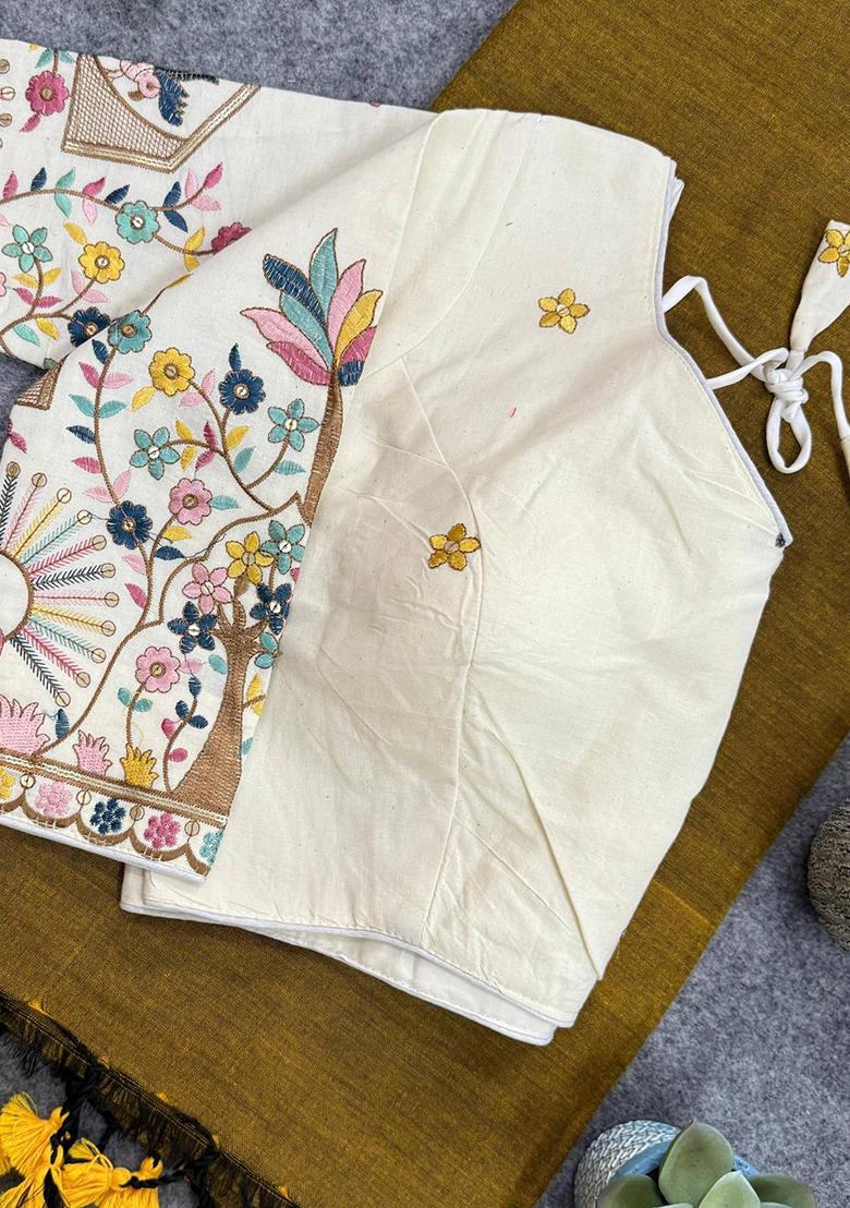 Gold Handloom Khadi Cotton Silk Saree Set