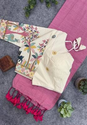 Pink Handloom Khadi Cotton Silk Saree Set