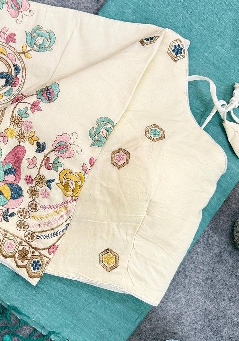 Pista Handloom Khadi Cotton Silk Saree Set