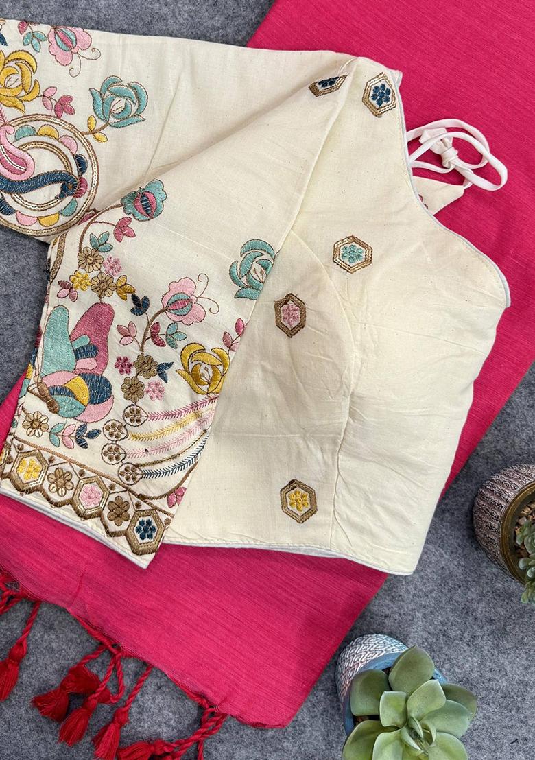 Red Handloom Khadi Cotton Silk Saree Set - Indya