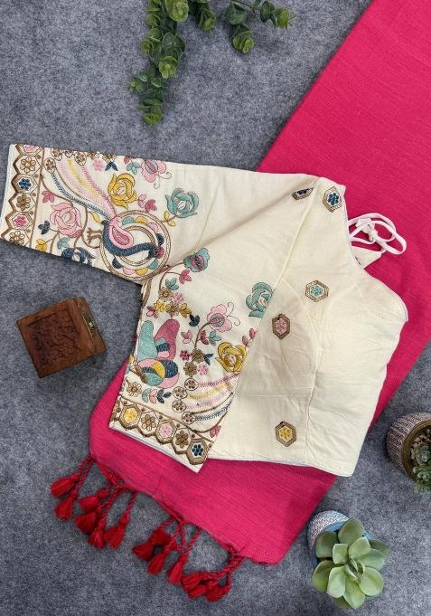 Red Handloom Khadi Cotton Silk Saree Set