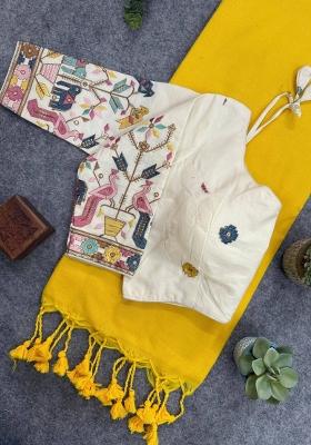 Yellow Handloom Khadi Cotton Silk Saree Set