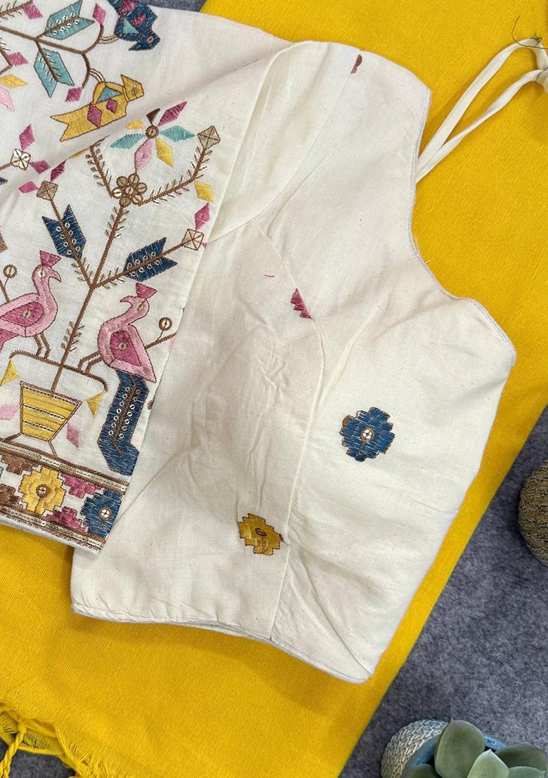 Yellow Handloom Khadi Cotton Silk Saree Set - Indya