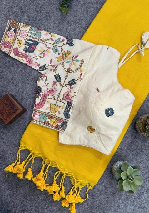 Yellow Handloom Khadi Cotton Silk Saree Set