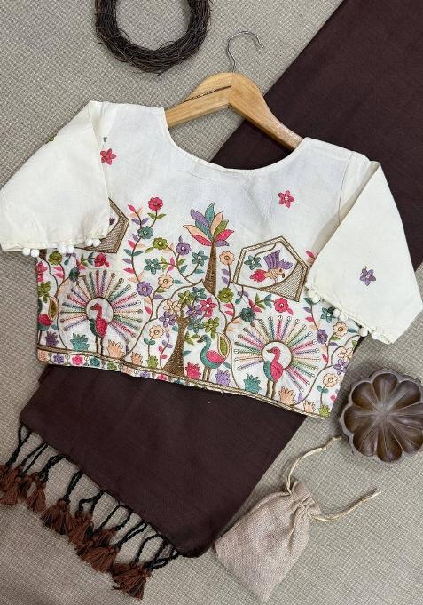 Coffee Handloom Khadi Cotton Silk Saree Set