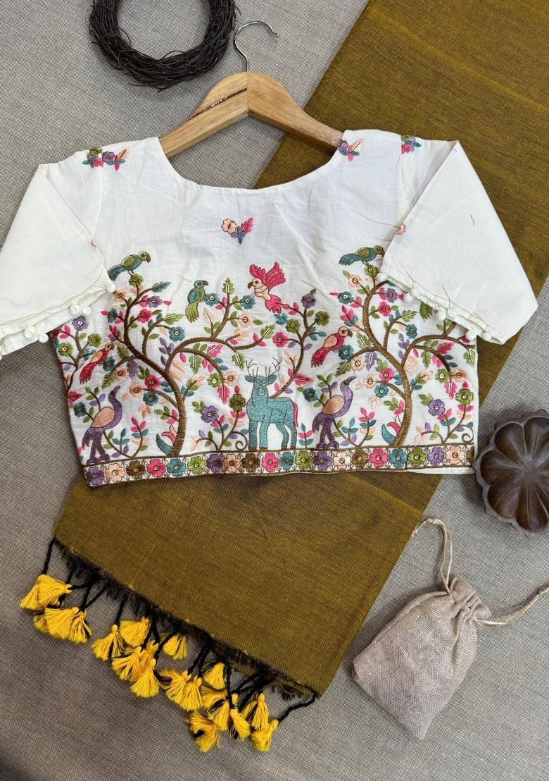 Gold Handloom Khadi Cotton Silk Saree Set