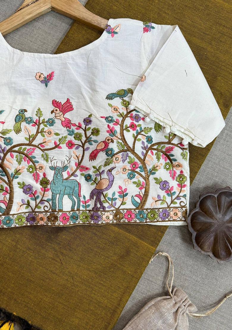 Gold Handloom Khadi Cotton Silk Saree Set