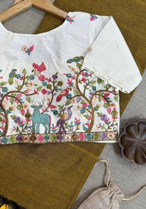 Gold Handloom Khadi Cotton Silk Saree Set