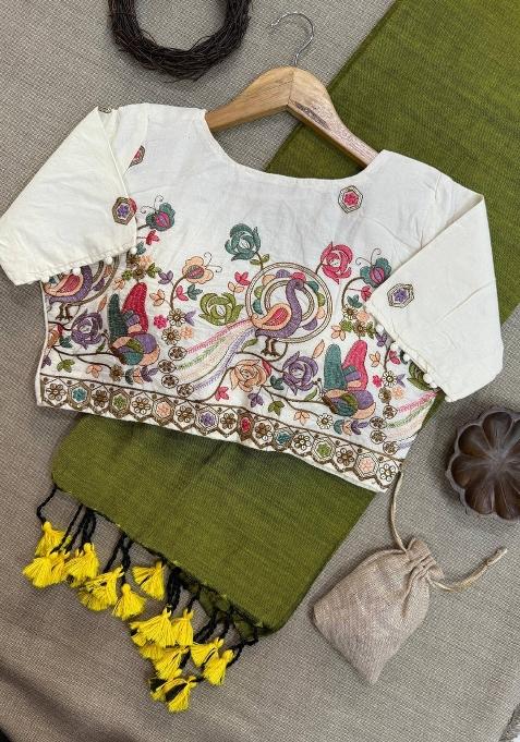 Mahendi Handloom Khadi Cotton Silk Saree Set