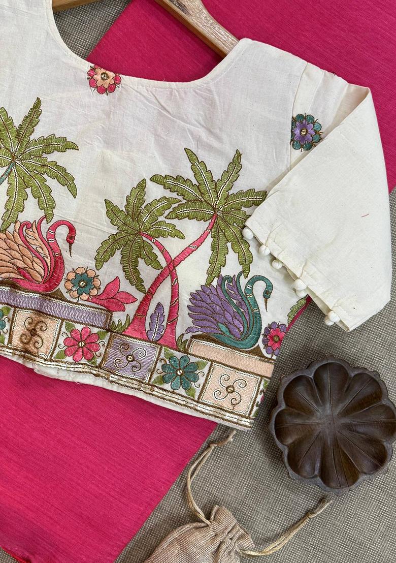 Pink Handloom Khadi Cotton Silk Saree Set