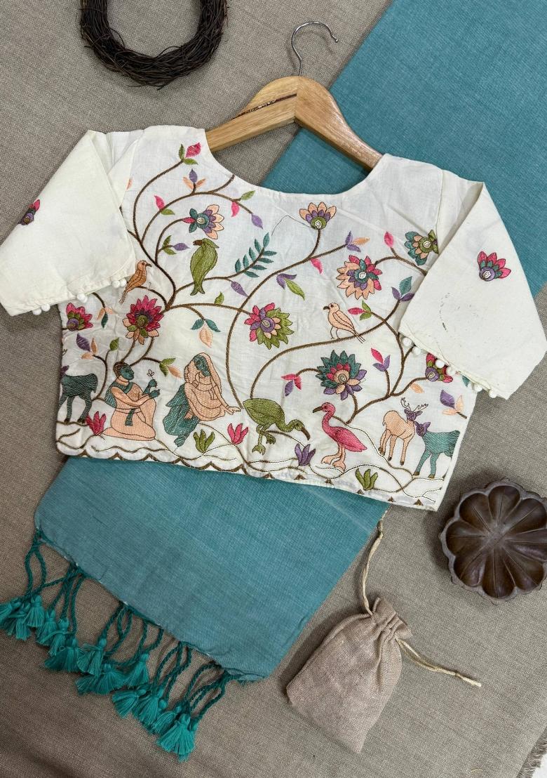 Pista Handloom Khadi Cotton Silk Saree Set