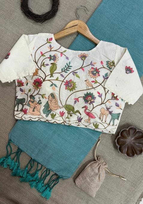 Pista Handloom Khadi Cotton Silk Saree Set