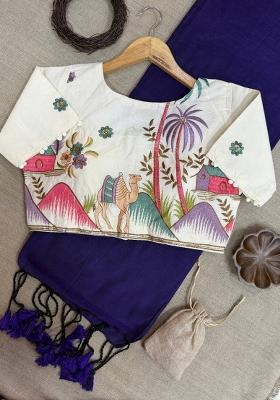 Violet Handloom Khadi Cotton Silk Saree Set