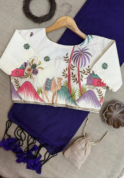 Violet Handloom Khadi Cotton Silk Saree Set