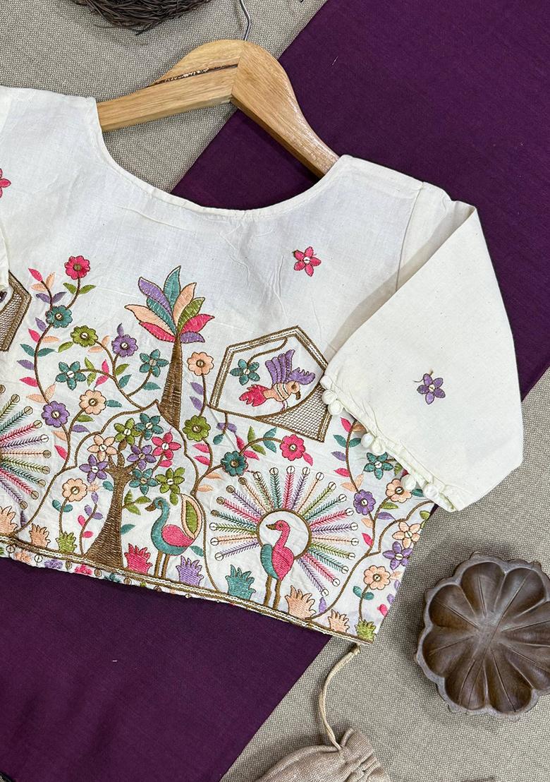 Wine Handloom Khadi Cotton Silk Saree Set - Indya