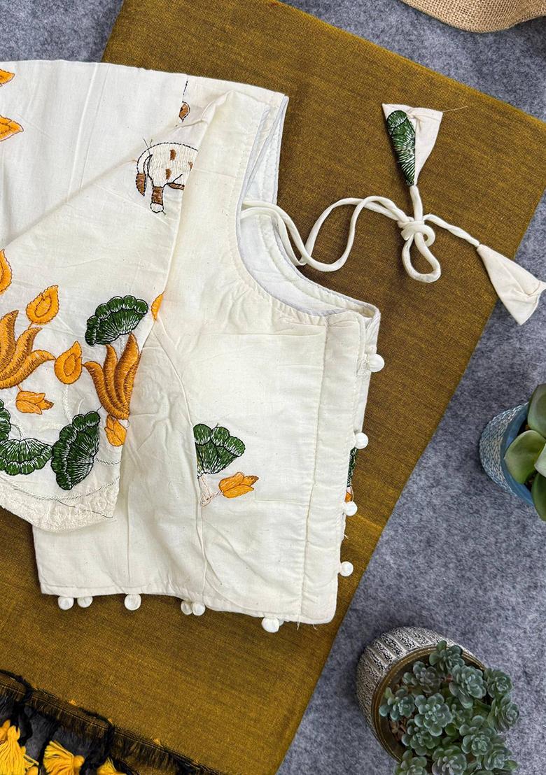 Gold Handloom Khadi Cotton Silk Saree Set