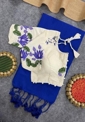 Royal Blue Handloom Khadi Cotton Silk Saree Set