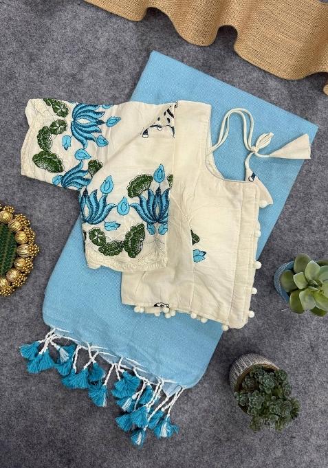 Sky Handloom Khadi Cotton Silk Saree Set