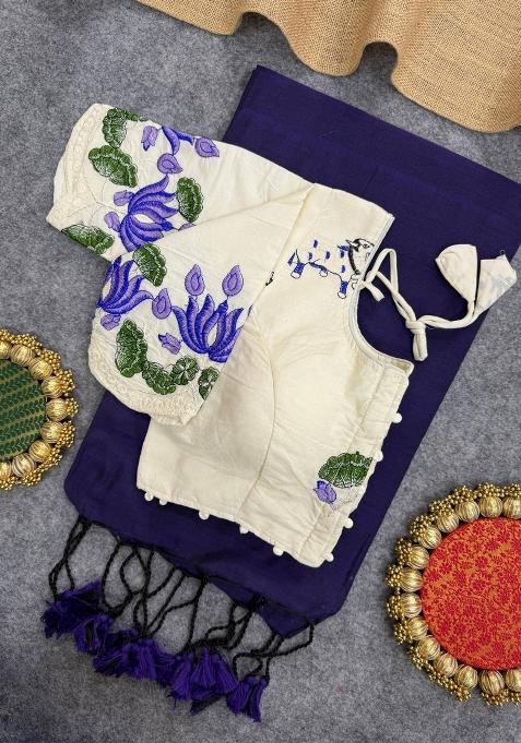 Violet Handloom Khadi Cotton Silk Saree Set