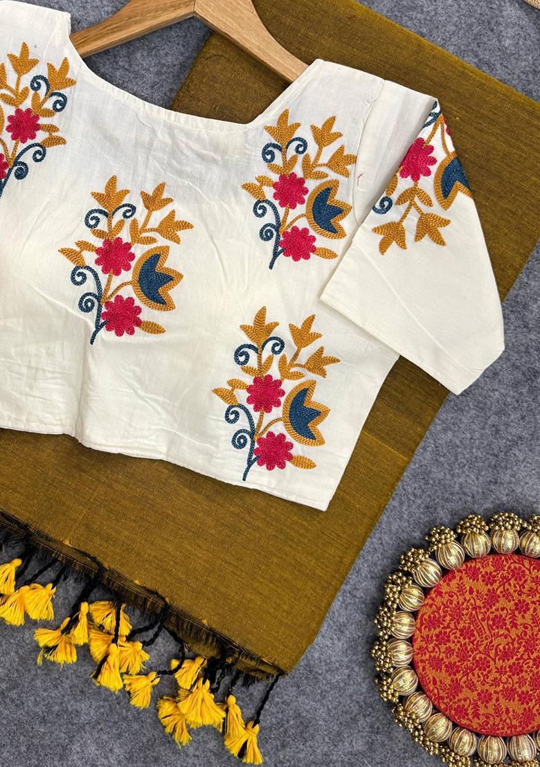 Gold Handloom Khadi Cotton Silk Saree Set