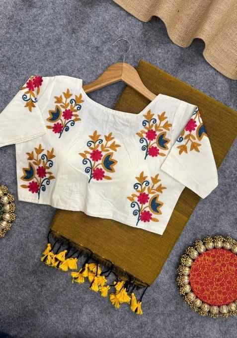 Gold Handloom Khadi Cotton Silk Saree Set