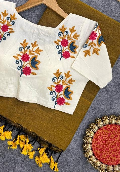 Gold Handloom Khadi Cotton Silk Saree Set