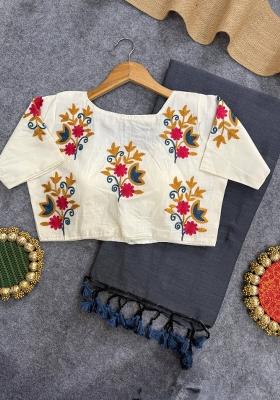 Grey Handloom Khadi Cotton Silk Saree Set