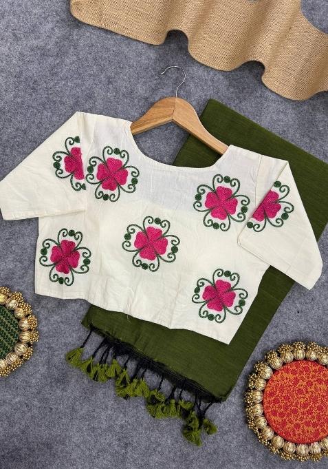 Mahendi Handloom Khadi Cotton Silk Saree Set