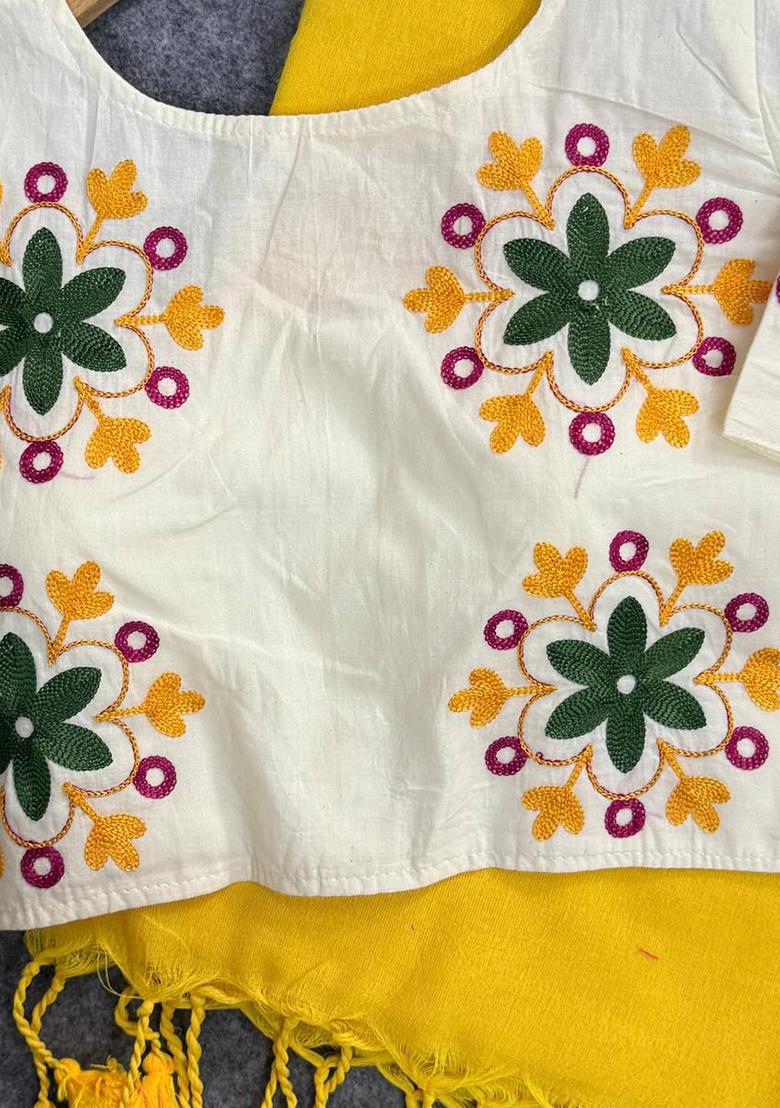 Yellow Handloom Khadi Cotton Silk Saree Set - Indya