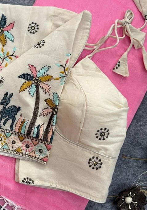 Baby Pink Handloom Khadi Cotton Silk Saree Set