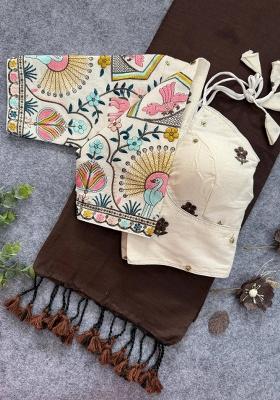 Coffee Handloom Khadi Cotton Silk Saree Set