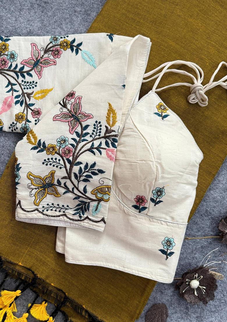 Gold Handloom Khadi Cotton Silk Saree Set