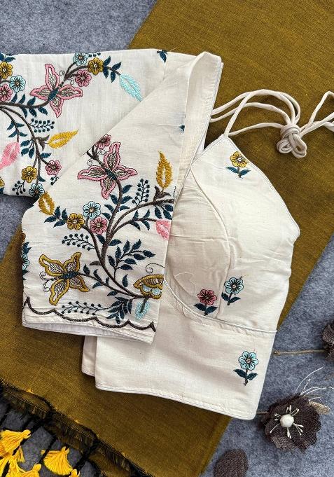 Gold Handloom Khadi Cotton Silk Saree Set