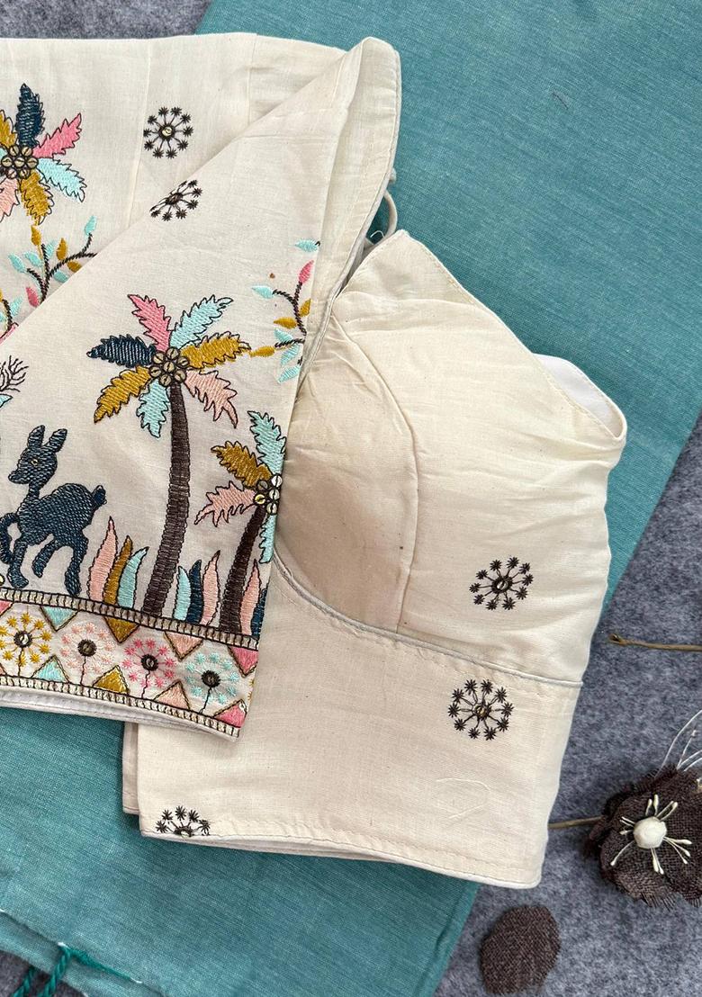 Pista Handloom Khadi Cotton Silk Saree Set - Indya