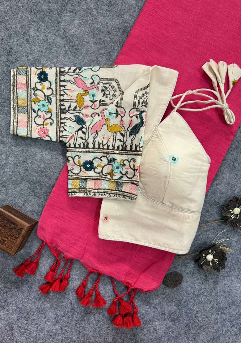 Rani Handloom Khadi Cotton Silk Saree Set - Indya