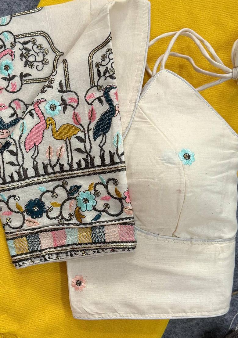 Yellow Handloom Khadi Cotton Silk Saree Set - Indya