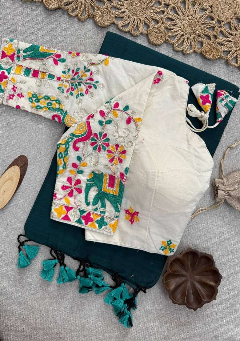 Rama Handloom Khadi Cotton Silk Saree Set - Indya