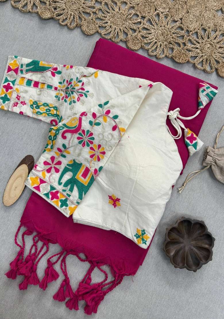 Rani Handloom Khadi Cotton Silk Saree Set - Indya
