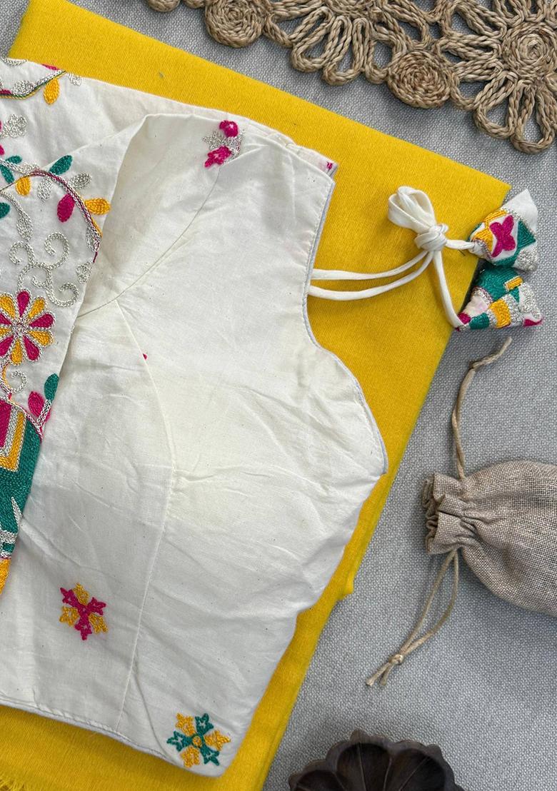 Yellow Handloom Khadi Cotton Silk Saree Set - Indya