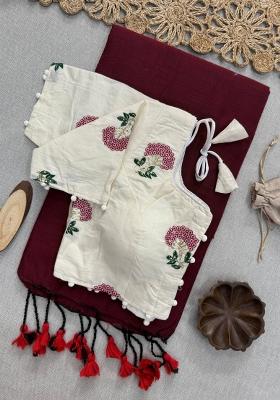 Maroon Handloom Khadi Cotton Silk Saree Set