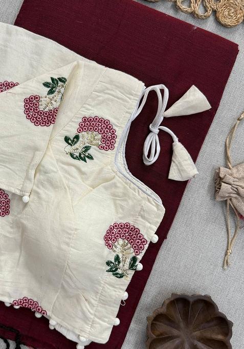 Maroon Handloom Khadi Cotton Silk Saree Set