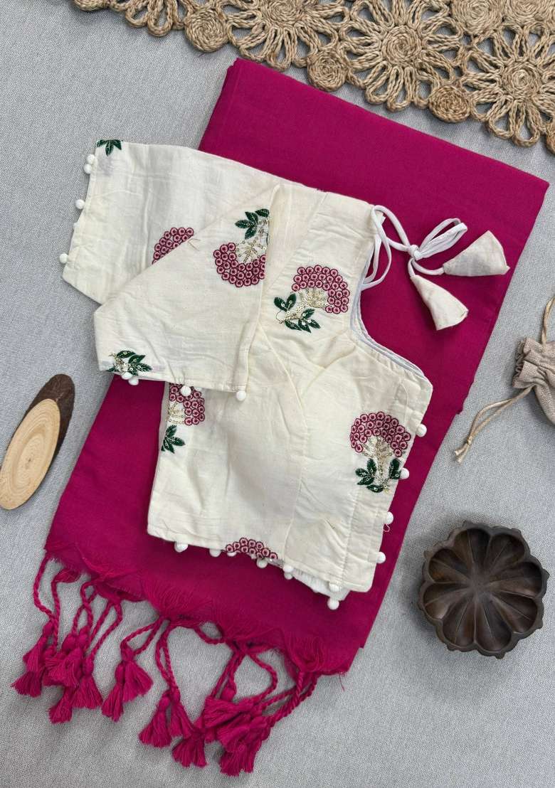Rani Handloom Khadi Cotton Silk Saree Set - Indya