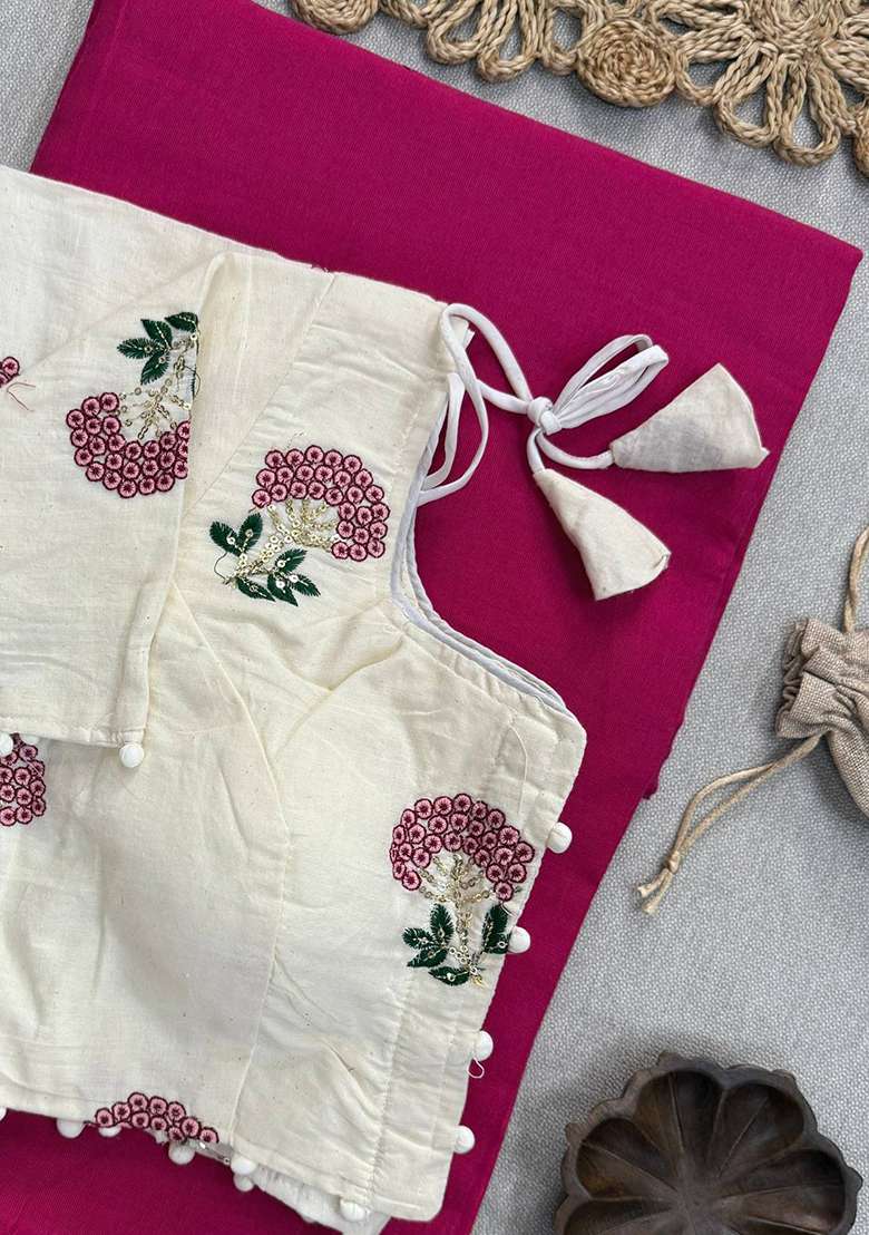 Rani Handloom Khadi Cotton Silk Saree Set - Indya