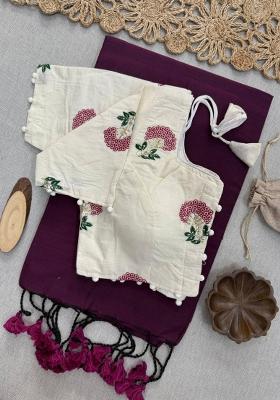 Wine Handloom Khadi Cotton Silk Saree Set