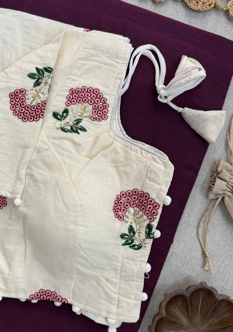 Wine Handloom Khadi Cotton Silk Saree Set - Indya