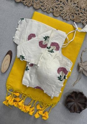 Yellow Handloom Khadi Cotton Silk Saree Set