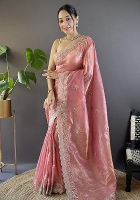 Gajari Embroidery Work Blended Saree Set