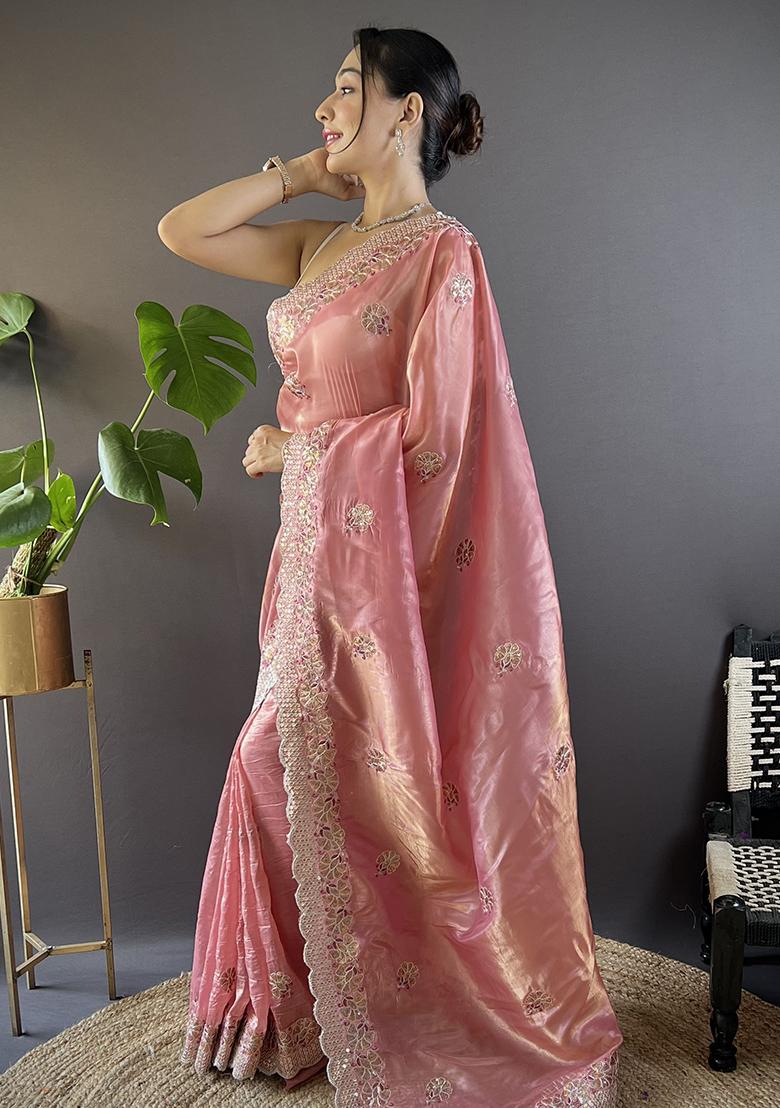 Gajari Embroidery Work Blended Saree Set - Indya