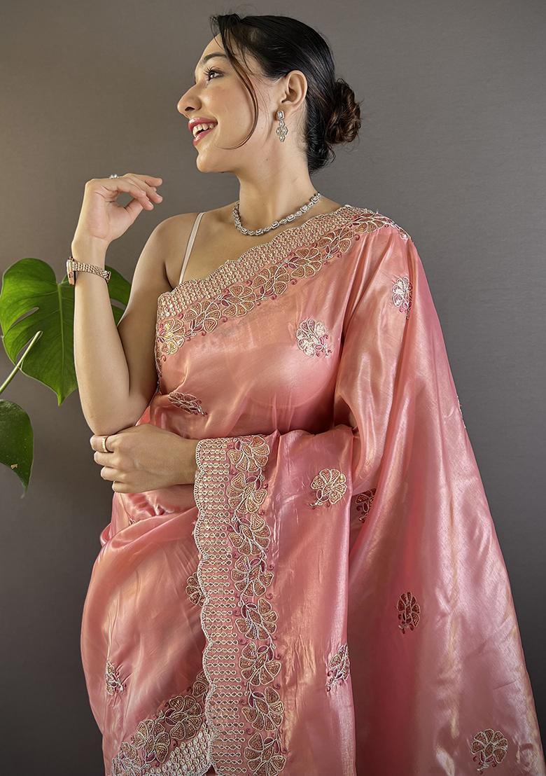 Gajari Embroidery Work Blended Saree Set - Indya