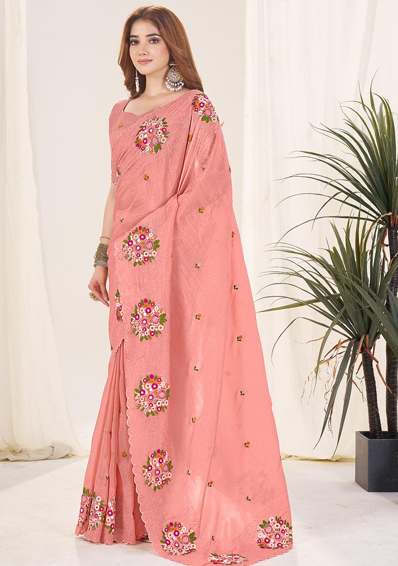 Yellow Embroidery Work Blended Saree Set - Indya